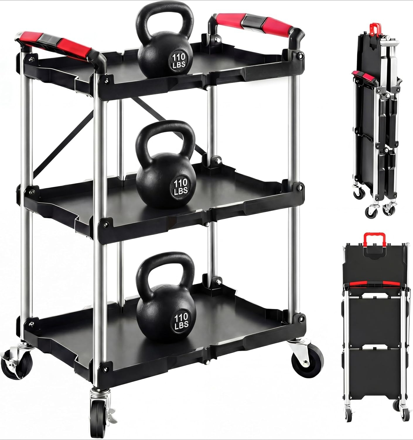 3-Shelf Foldable Rolling Utili - Home Improvement Help 评论和价格
